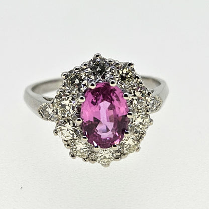 1.50ct Pink Sapphire and Diamond Cluster Ring in Platinum