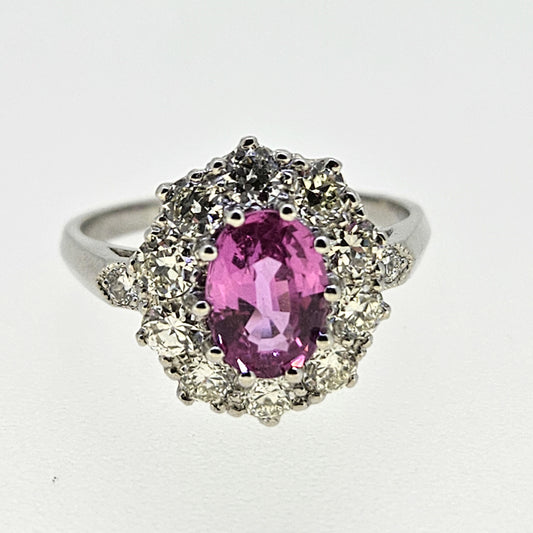 1.50ct Pink Sapphire and Diamond Cluster Ring in Platinum