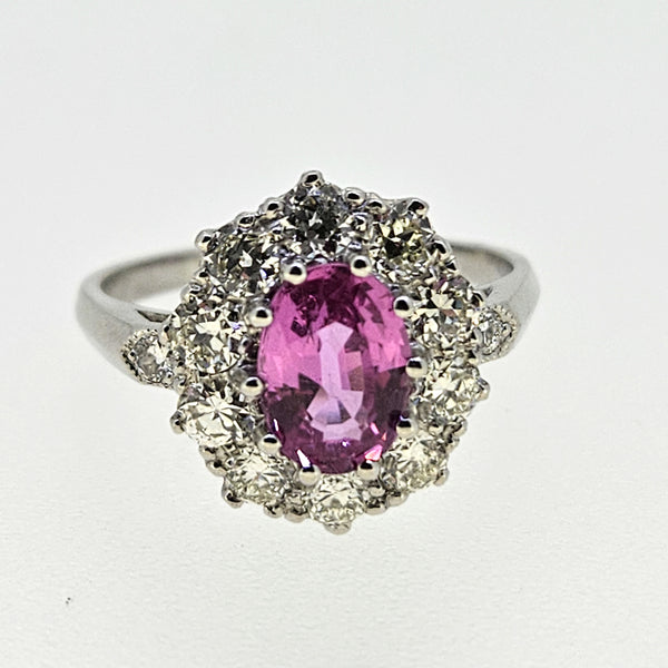 1.50ct Pink Sapphire and Diamond Cluster Ring in Platinum