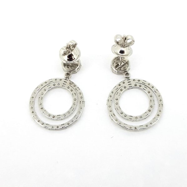 Baguette Cut Diamond Circle Hoop Drop Earrings, 1.75 carat total