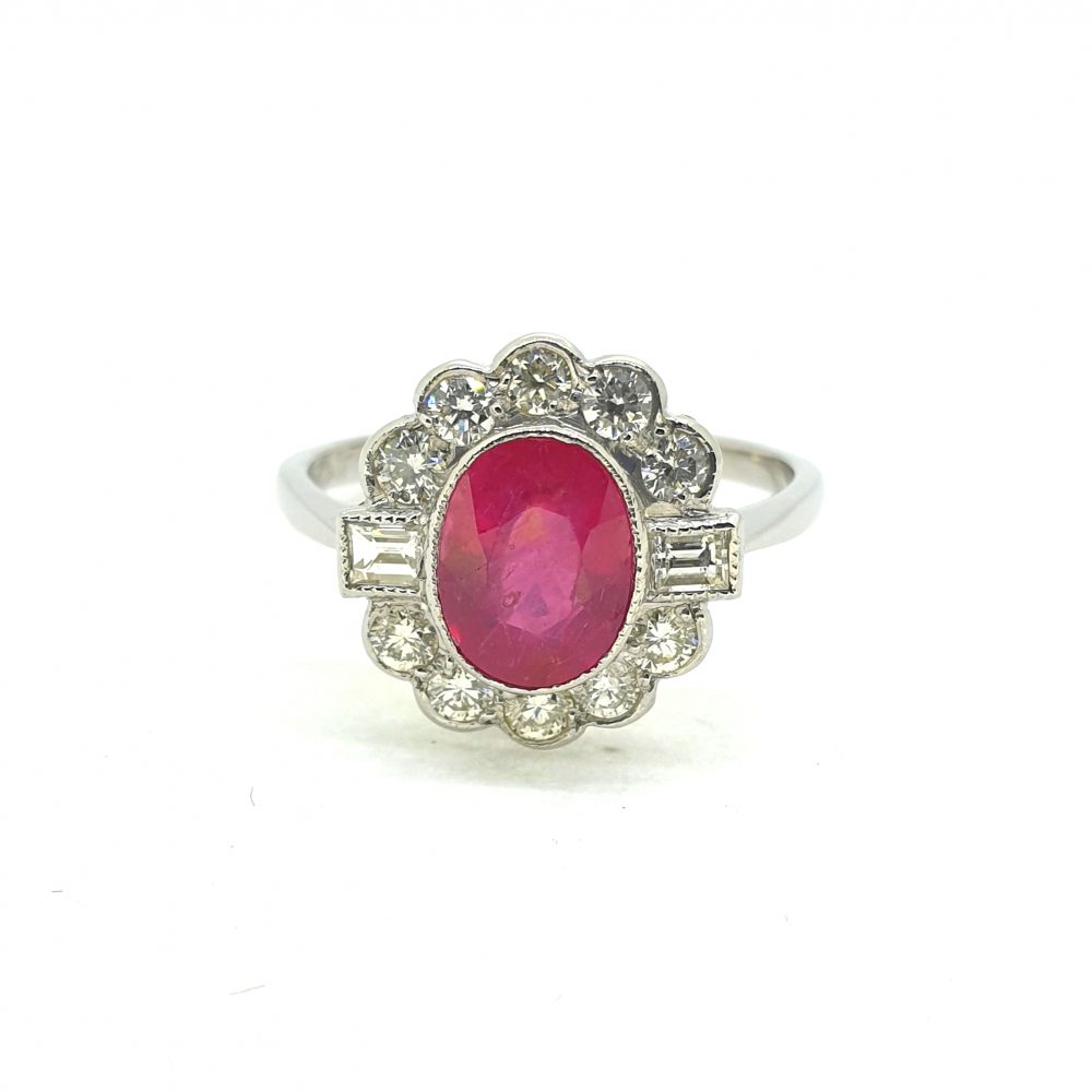1.65ct Ruby Diamond Flower Cluster Ring