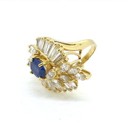 1.50ct Sapphire and Diamond Cluster Cocktail Ring in 18ct Yellow Gold