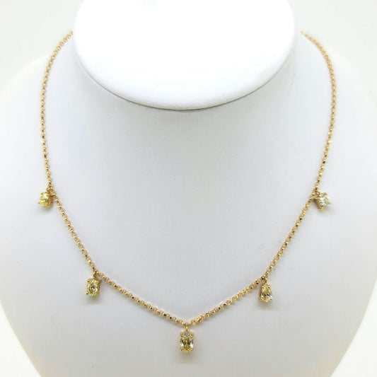 Fancy Yellow Diamond Set Gold Chain Necklace, 1.18 carats, Five fancy yellow diamonds suspended on an 18ct yellow gold chain necklace 45.5cm length