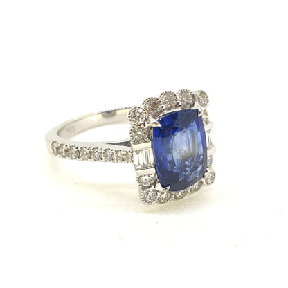 2.56ct Cushion Cut Sapphire and Diamond Cluster Ring