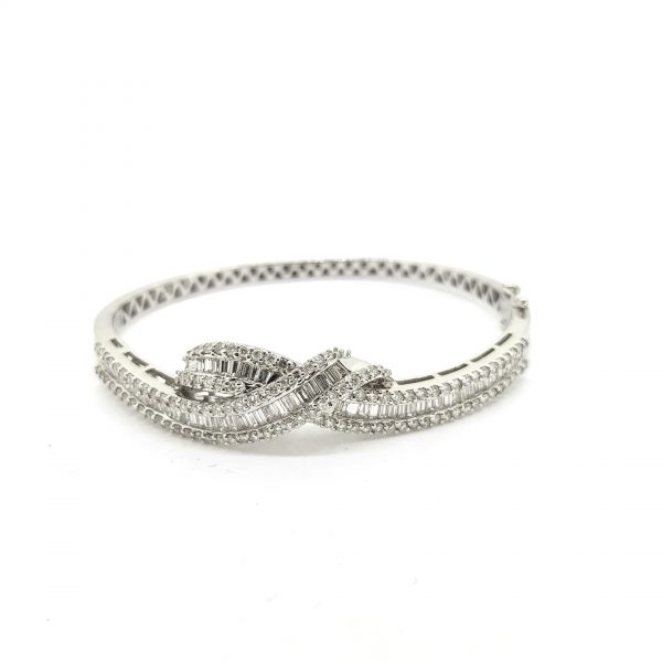 Diamond Crossover Twist Bangle Bracelet, 2.70 carat total