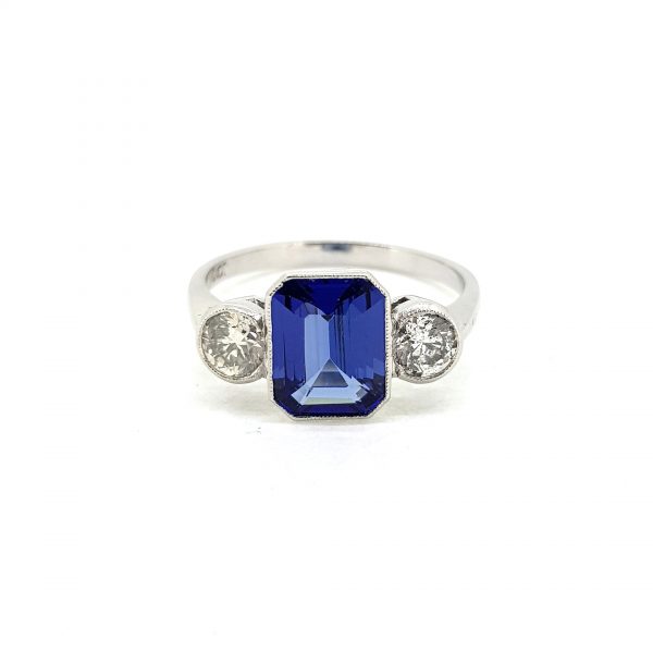 2.20ct Tanzanite and Diamond Trilogy Ring