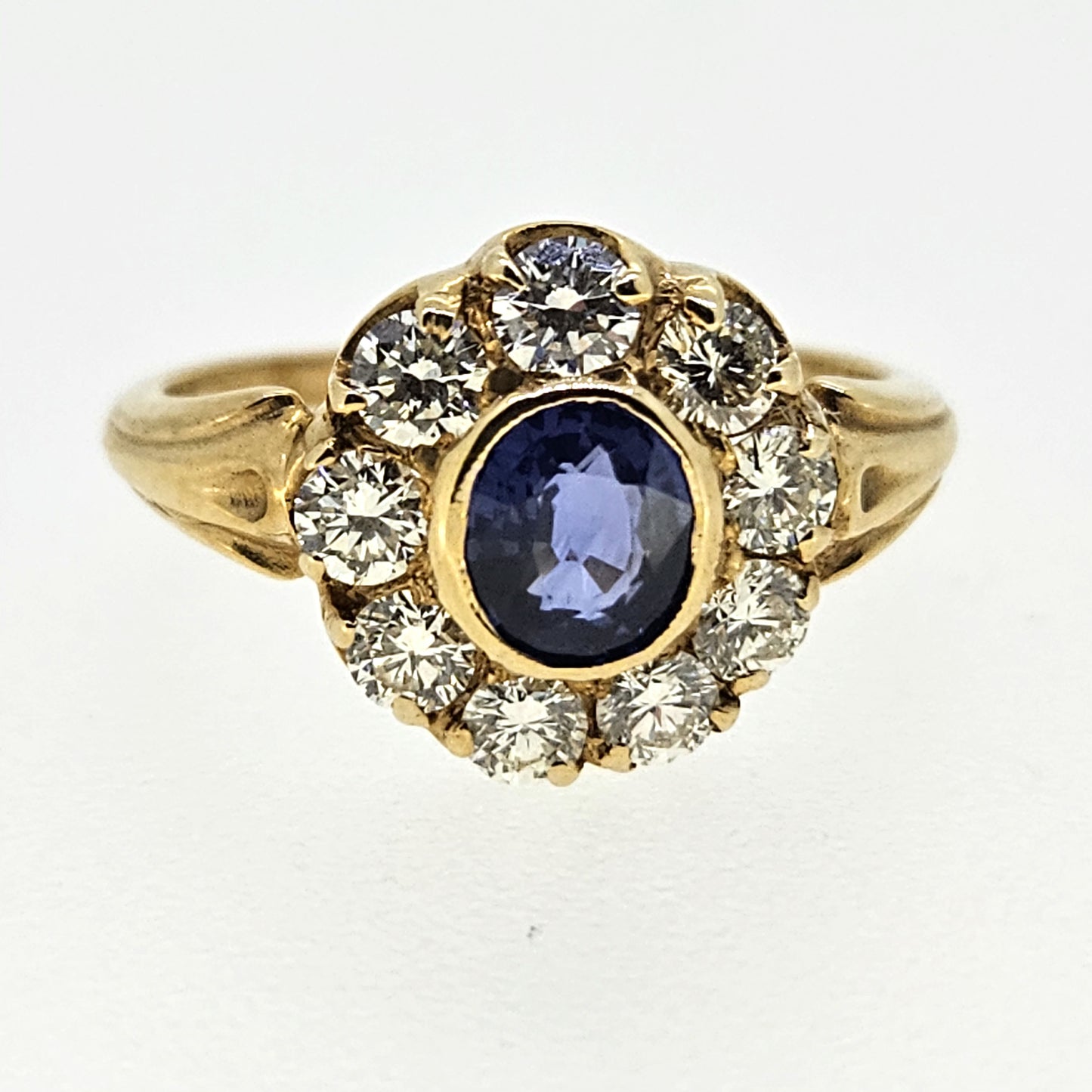 Antique Style Pre Owned 0.90ct Sapphire and Diamond Cluster Ring in 18ct Yellow Gold