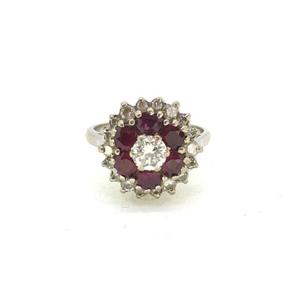 Ruby and Diamond Cluster Ring in 18ct White Gold