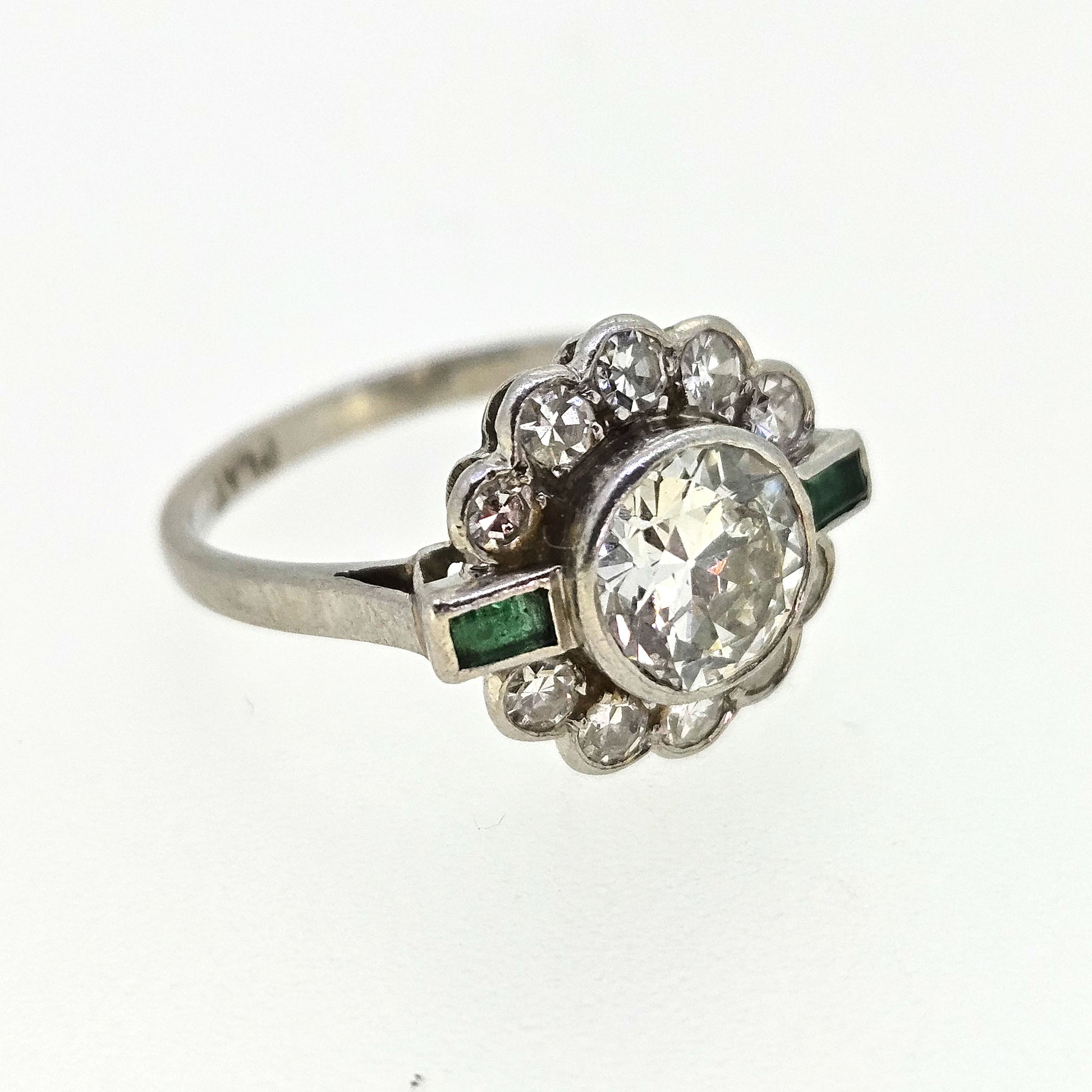 Emerald and Diamond Cluster est. 1ct Platinum 