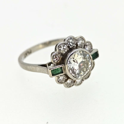 Emerald and Diamond Cluster est. 1ct Platinum 