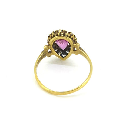1.35ct Pear Cut Pink Sapphire and Diamond Cluster Ring in 18ct Yellow Gold