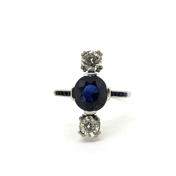 Sapphire and Diamond Three Stone Ring in Platinum