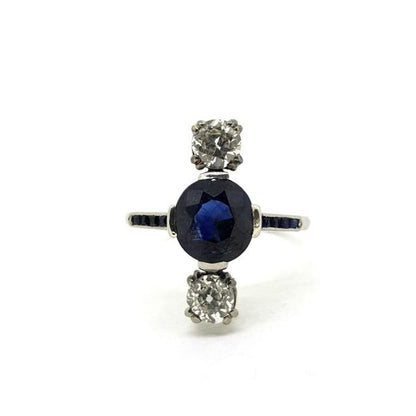 Sapphire and Diamond Three Stone Ring in Platinum