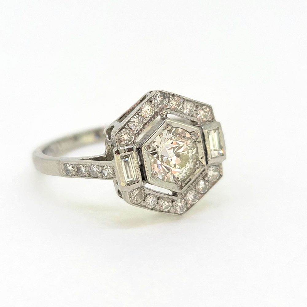 Hexagonal Diamond Cluster Ring in Platinum, 1.15 carats