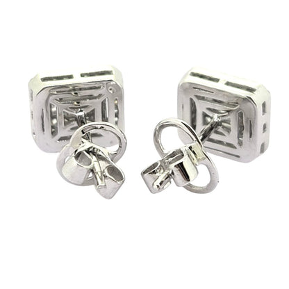 Baguette and Brilliant Cut Illusion Set Diamond Cluster Stud Earrings