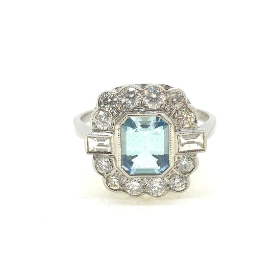 Modern 1.60ct Aquamarine and Diamond Floral Cluster Ring in Platinum