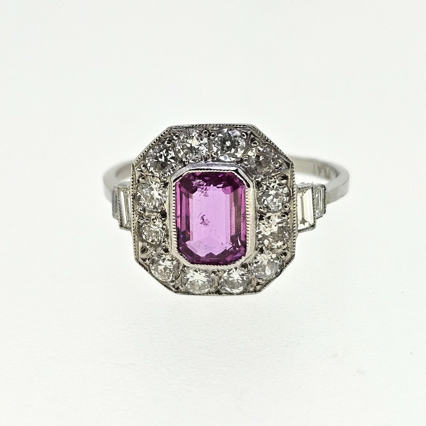 1ct Pink Sapphire and Diamond Cluster Engagement Ring in Platinum
