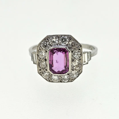 1ct Pink Sapphire and Diamond Cluster Engagement Ring in Platinum