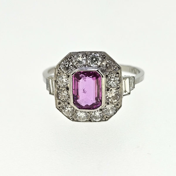 1ct Pink Sapphire and Diamond Cluster Engagement Ring in Platinum