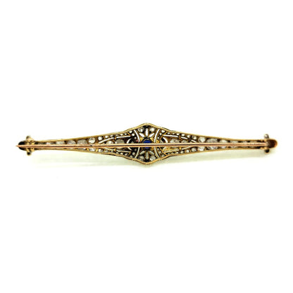 Art Deco Platinum Sapphire Pearl and Diamond Bar Brooch