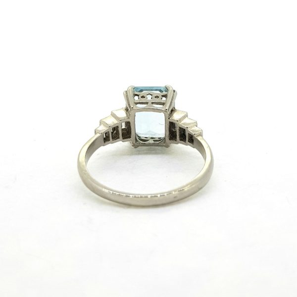 2.60ct Aquamarine and Baguette Diamond Ring in Platinum