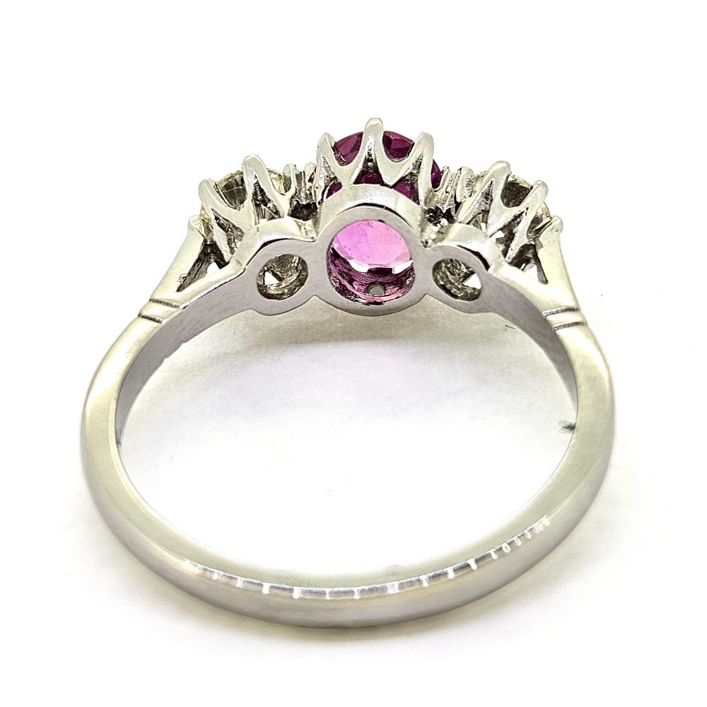2ct Pink Sapphire and Diamond Three Stone Engagement Ring in Platinum