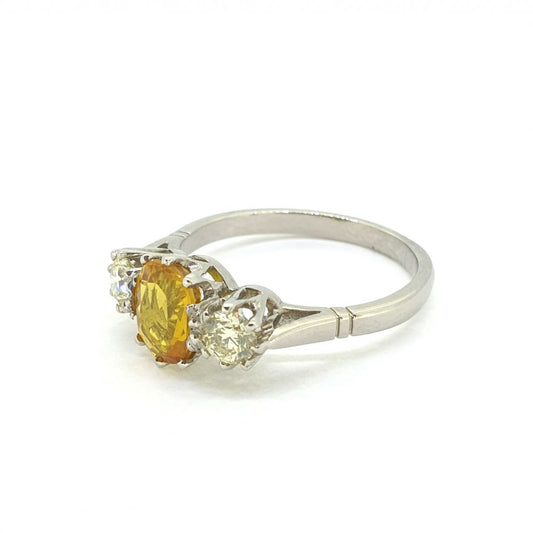 1.7ct Oval Yellow Sapphire and Diamond Trilogy Ring