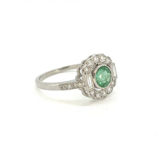 Emerald and Diamond Floral Cluster Engagement Ring