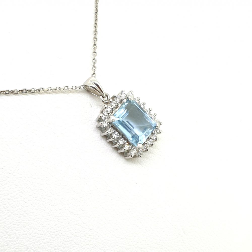 Aquamarine and Diamond Cluster Pendant
