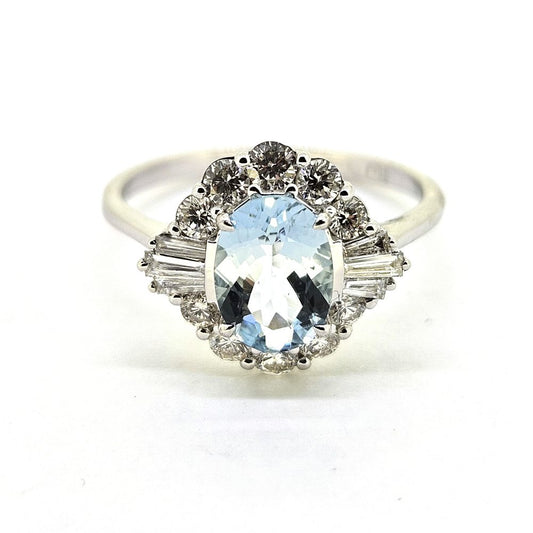 Modern Aquamarine and Diamond Cluster Dress Ring