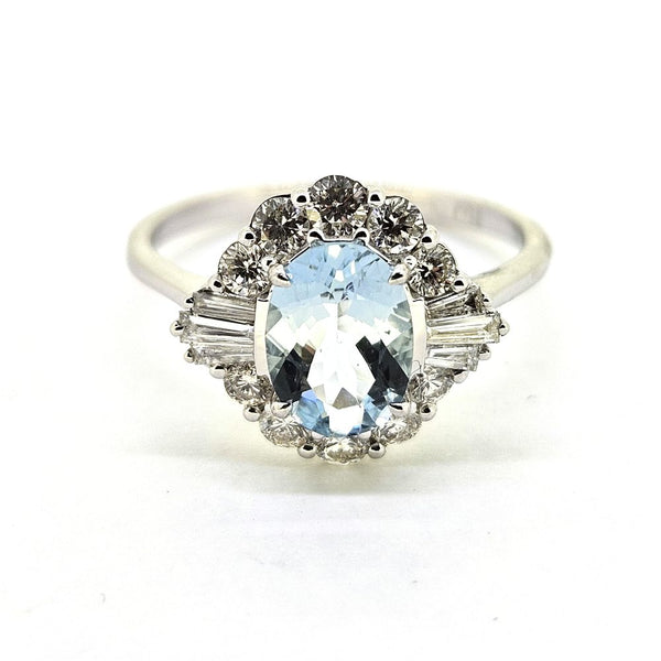 Modern Aquamarine and Diamond Cluster Dress Ring