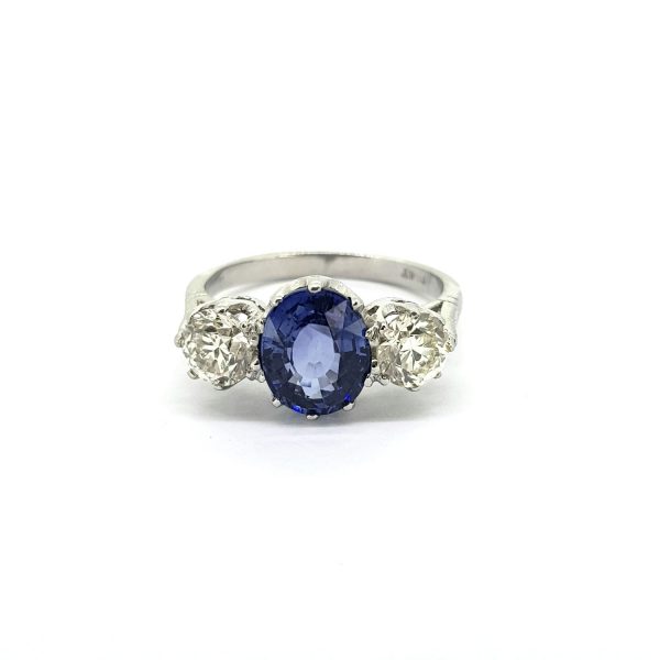 Sapphire and Diamond Three Stone Ring in Platinum, 2.65 carats