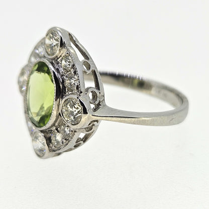 Peridot and Diamond Cluster Ring D.95 P1.50 Platinum