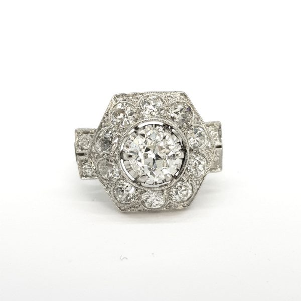 1.20ct Art Deco Diamond and Platinum Hexagonal Cluster Ring