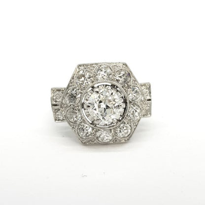 1.20ct Art Deco Diamond and Platinum Hexagonal Cluster Ring