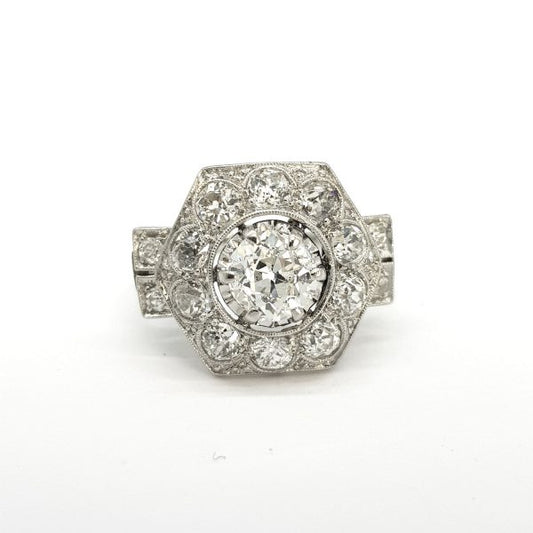 1.20ct Art Deco Diamond and Platinum Hexagonal Cluster Ring