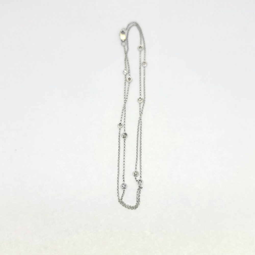 0.60ct Diamond Spectacle Set 18ct White Gold Chain Necklace, elegant 18ct white gold trace chain with ten round brilliant-cut diamonds