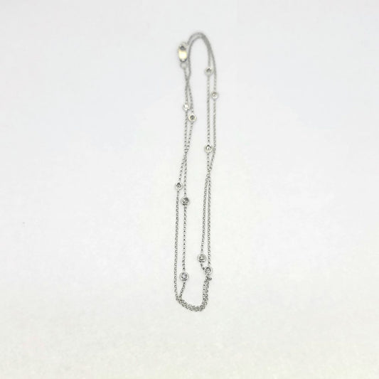 0.60ct Diamond Spectacle Set 18ct White Gold Chain Necklace, elegant 18ct white gold trace chain with ten round brilliant-cut diamonds