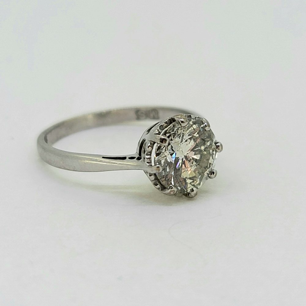 Vintage 1.71ct Diamond Solitaire Engagement Ring in 18ct White Gold Hallmark 1976
