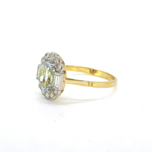 1ct Aquamarine and Diamond Cluster Ring