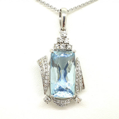 Vintage 35ct Aquamarine and Diamond Pendant and Earrings Suite