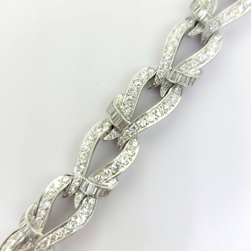 7.20ct Brilliant and Baguette Diamond Set Platinum Link Bracelet, platinum link bracelet set with 7.20 carats of brilliant and baguette cut diamonds with hidden clasp and safety catch