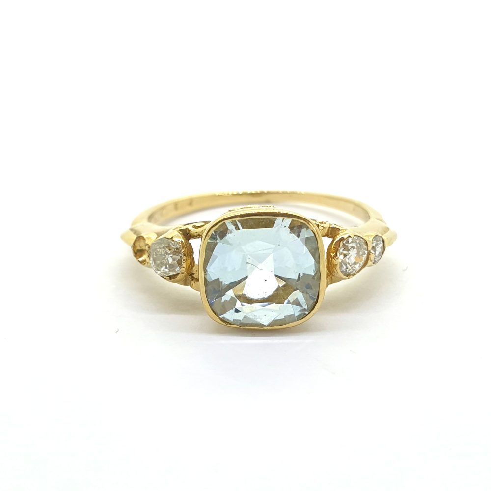 1.60ct Aquamarine and Diamond Three Stone Engagement Ring in 18ct Yellow Gold