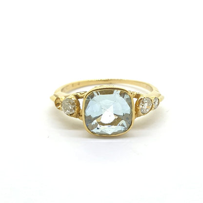 1.60ct Aquamarine and Diamond Three Stone Engagement Ring in 18ct Yellow Gold