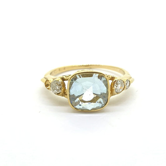 1.60ct Aquamarine and Diamond Three Stone Engagement Ring in 18ct Yellow Gold