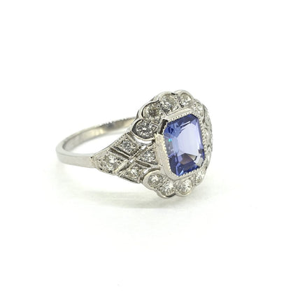 Art Deco Inspired 1.50ct Tanzanite and Diamond Cluster Dress Ring in Platinum