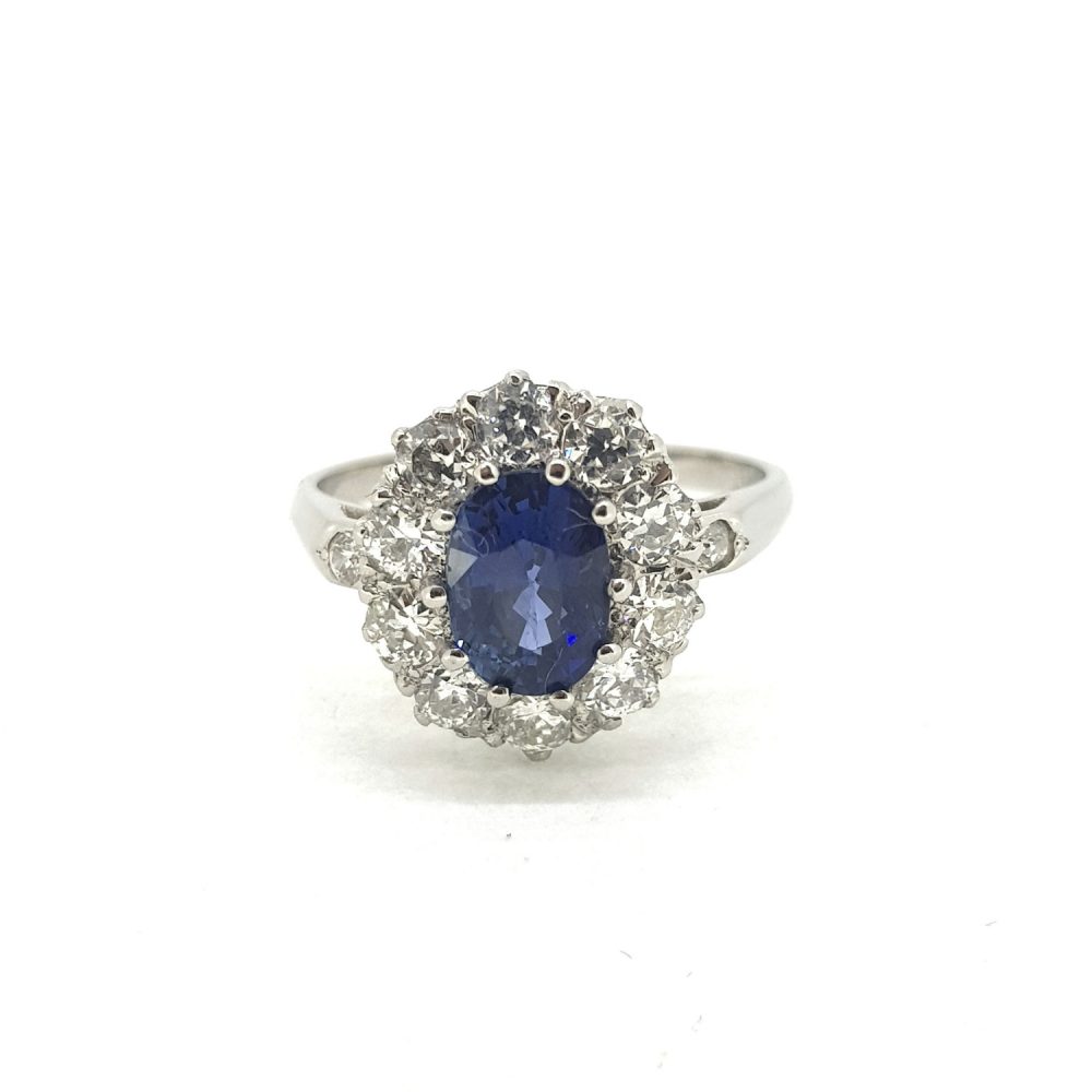 1.50ct Oval Cut Sapphire and Diamond Cluster Ring