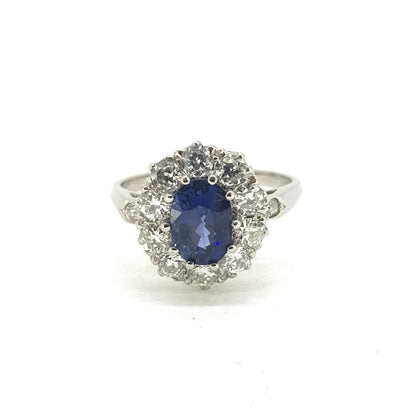 1.50ct Oval Cut Sapphire and Diamond Cluster Ring