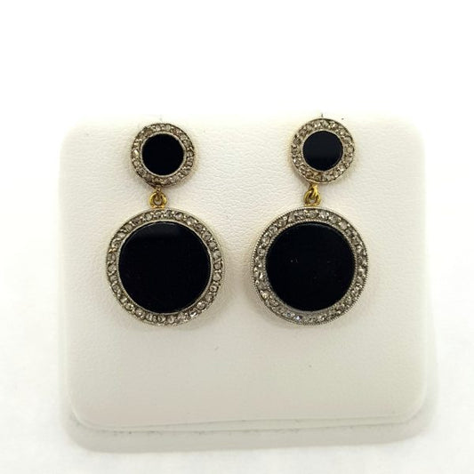 Vintage Onyx and Diamond Cluster Drop Earrings