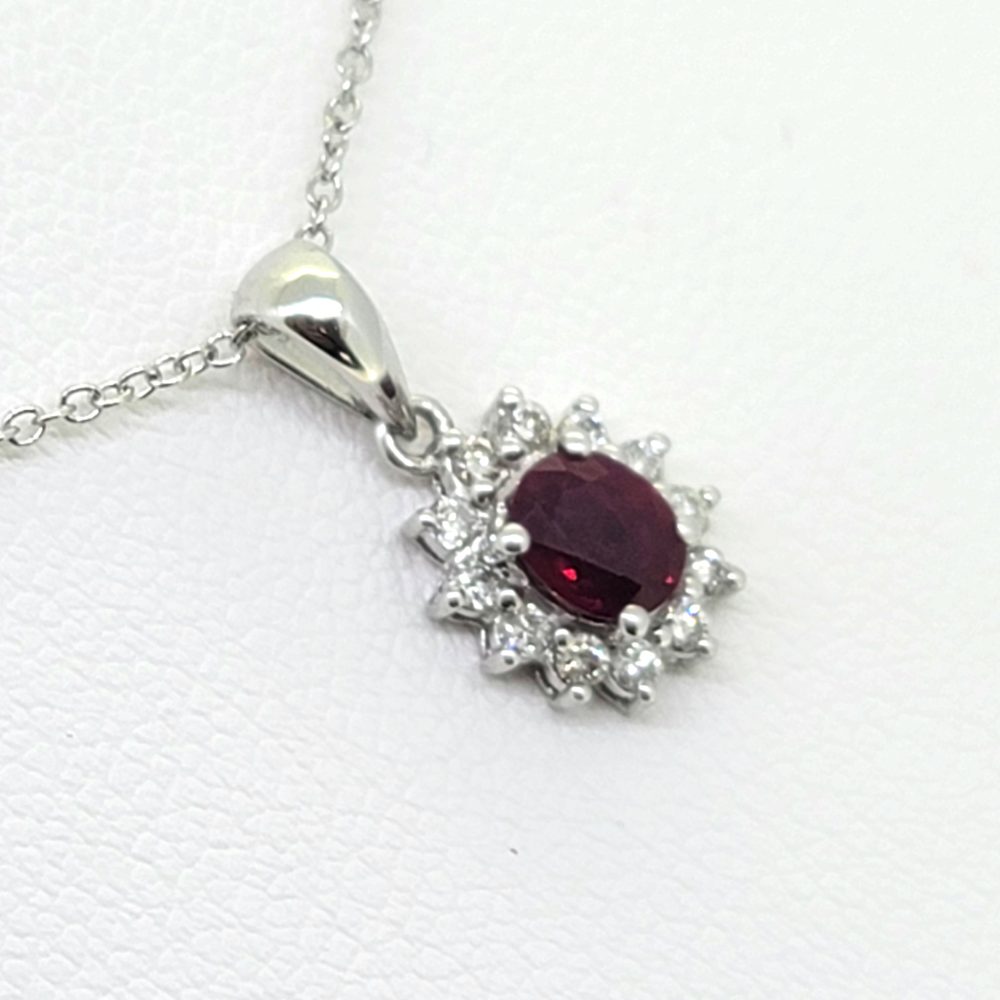 0.62ct Oval Ruby and Diamond Cluster Pendant with Chain